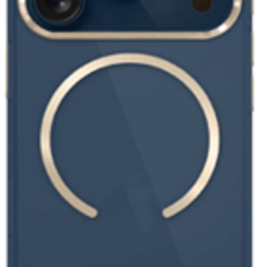 Guess iPhone 17 Pro Max/iPhone 18 Pro Max Coque arrière MagSafe Logo métallique Bord doré - Bleu marine