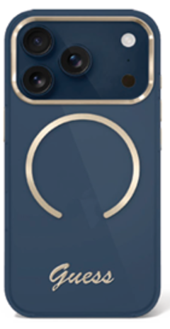 Guess Guess iPhone 17 Pro Max Back cover case - Magsafe - Metal Logo - Gold Edge - Navy