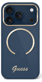 Guess Guess iPhone 17 Pro Max Backcover hoesje - Magsafe - Metal Logo - Gold Edge - Navy