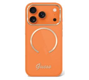 Guess Guess iPhone 17 Pro Max Backcover hoesje - Magsafe - Metal Logo - Gold Edge - Oranje Guess Guess iPhone 17 Pro Max Backcover hoesje - Magsafe - Metal Logo - Gold Edge - Oranje