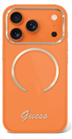 Guess Guess iPhone 17 Pro Max Back-Cover hul - Magsafe - Metal Logo - Gold Edge - Orange Guess Guess iPhone 17 Pro Max Back-Cover hul - Magsafe - Metal Logo - Gold Edge - Orange