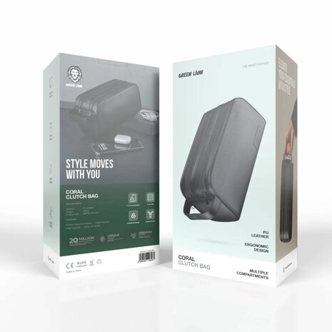 Green Lion Green Lion Coral Clutch Bag - 2 Zip - PU Leather - Black