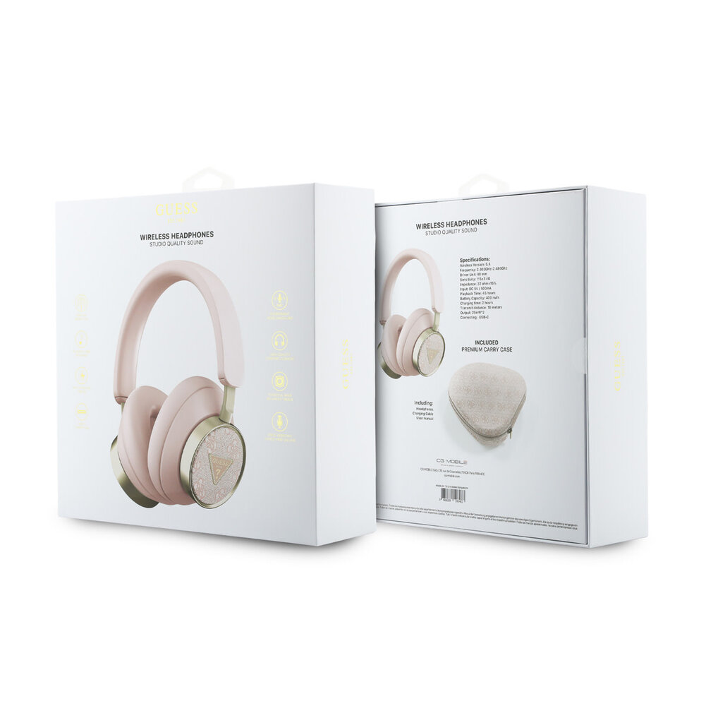 Guess Guess Bluetooth Headphones - ENC - PU Leather With Case - 4G Triangle Logo - Rose