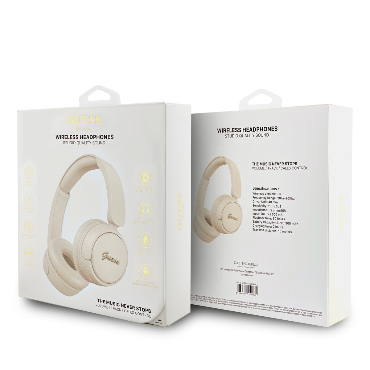 Guess Guess Bluetooth Headphones - Metal Logo Script - Beige, foto 4 van 4