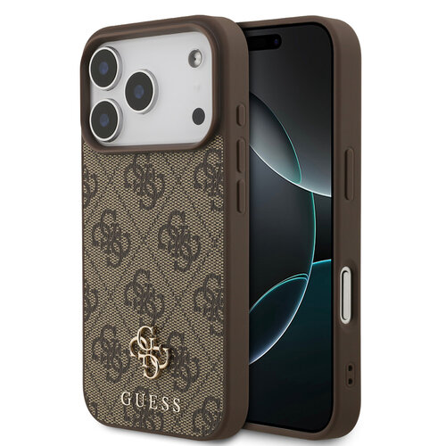Guess Guess iPhone 17 Pro/iPhone 18 Pro Coque arrière MagSafe Petit motif 4G et logo métallique classique - Marron