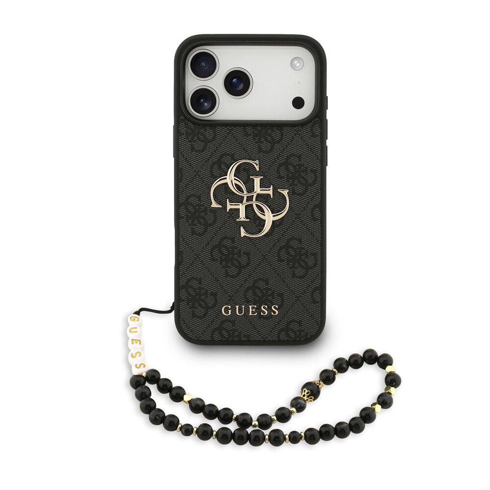 Guess Guess iPhone 17 Pro Max Back cover case - 4G With Pearl Strap - Big Metal Logo - Black