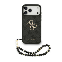 Guess iPhone 17 Pro Max/iPhone 18 Pro Max Handyhülle 4G Perlenband Großes Metalllogo - Schwarz