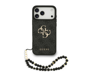 Guess Guess iPhone 17 Pro Max Backcover hoesje - 4G With Pearl Strap - Big Metal Logo - Zwart