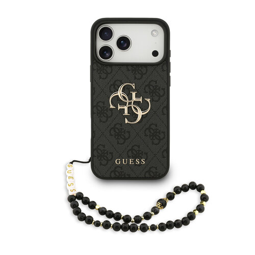 Guess Guess iPhone 17 Pro Max/iPhone 18 Pro Max Back Cover with 4G Pattern, Large Metal Logo and Pearl Strap - Black