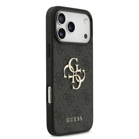 Guess Guess iPhone 17 Pro Max Back cover case - 4G With Pearl Strap - Big Metal Logo - Black