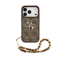 Guess Guess iPhone 17 Pro/iPhone 18 Pro Coque arrière 4G dragonne perlée Grand logo métallique - Marron