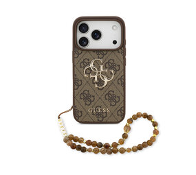 Guess Guess iPhone 17 Pro Back cover case - 4G With Pearl Strap - Big Metal Logo - Brown
