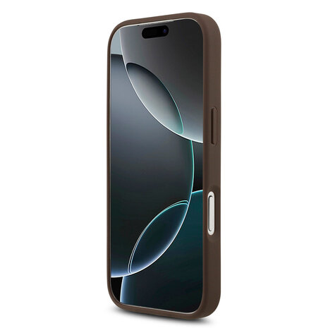 Guess Guess iPhone 17 Pro Backcover hoesje - 4G With Pearl Strap - Big Metal Logo - Bruin