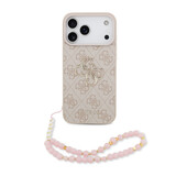 Guess Guess iPhone 17 Pro Max Backcover hoesje - 4G With Pearl Strap - Big Metal Logo - Roze