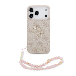Guess iPhone 17 Pro Max/iPhone 18 Pro Max Handyhülle 4G Perlenband Großes Metalllogo - Rosa