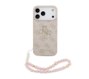Guess Guess iPhone 17 Pro Max Backcover hoesje - 4G With Pearl Strap - Big Metal Logo - Roze