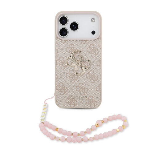 Guess Guess iPhone 17 Pro Max/iPhone 18 Pro Max Back Cover with 4G Pattern, Large Metal Logo and Pearl Strap - Pink