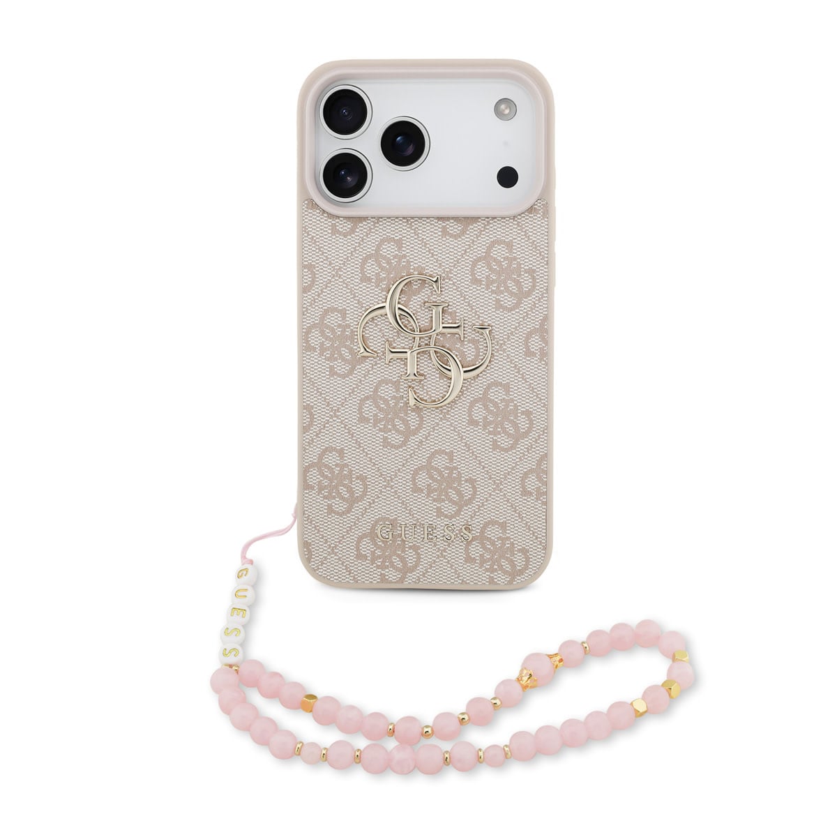 Guess iPhone 17 Pro Max Backcover hoesje - 4G With Pearl Strap - Big Metal Logo - Roze