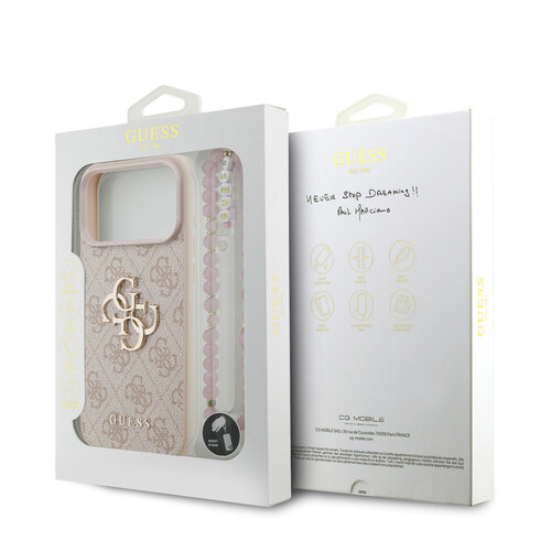 Guess Guess iPhone 17 Pro Max/iPhone 18 Pro Max Handyhülle 4G Perlenband Großes Metalllogo - Rosa