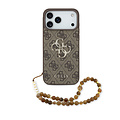 Guess Guess iPhone 17 Pro Max/iPhone 18 Pro Max Back Cover with 4G Pattern, Large Metal Logo and Pearl Strap - Brown