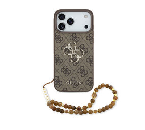 Guess Guess iPhone 17 Pro Max Backcover hoesje - 4G With Pearl Strap - Big Metal Logo - Bruin