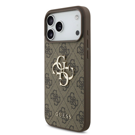 Guess Guess iPhone 17 Pro Max Backcover hoesje - 4G With Pearl Strap - Big Metal Logo - Bruin