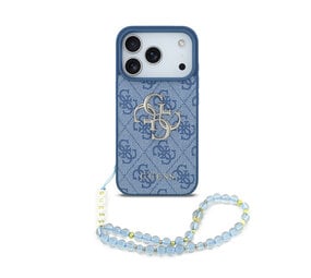 Guess Guess iPhone 17 Pro Back-Cover hul - 4G With Pearl Strap - Big Metal Logo - Blau