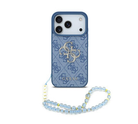 Guess Guess iPhone 17 Pro Backcover hoesje - 4G With Pearl Strap - Big Metal Logo - Blauw