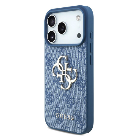 Guess Guess iPhone 17 Pro Back cover coque - Bleu - 4G With Pearl Strap - Big Metal Logo