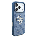 Guess Guess iPhone 17 Pro/iPhone 18 Pro Coque arrière 4G dragonne perlée Grand logo métallique - Bleu
