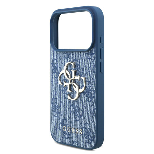 Guess Guess iPhone 17 Pro/iPhone 18 Pro Coque arrière 4G dragonne perlée Grand logo métallique - Bleu