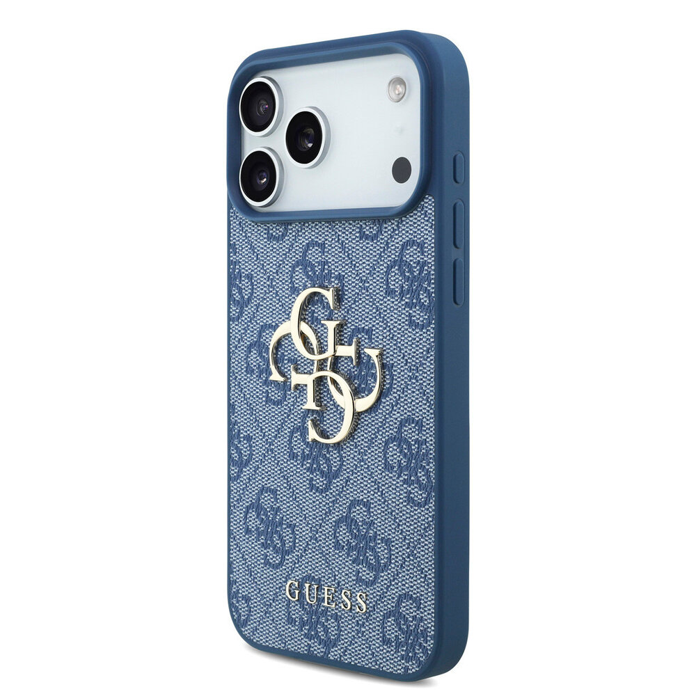 Guess Guess iPhone 17 Pro Max Back cover coque - Bleu - 4G With Pearl Strap - Big Metal Logo