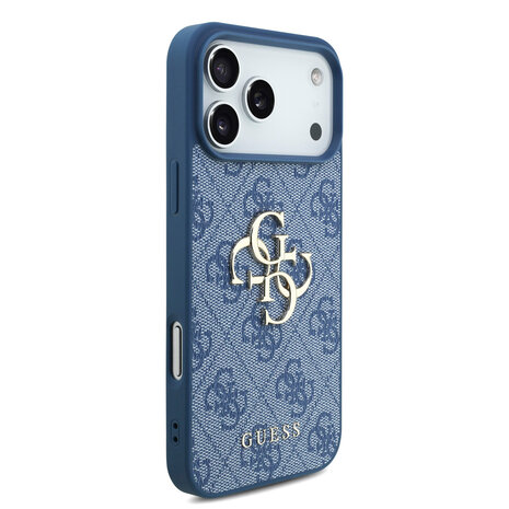 Guess Guess iPhone 17 Pro Max Backcover hoesje - 4G With Pearl Strap - Big Metal Logo - Blauw