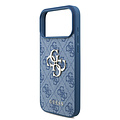 Guess Guess iPhone 17 Pro Max/iPhone 18 Pro Max Coque arrière 4G dragonne perlée Grand logo métallique - Bleu clair