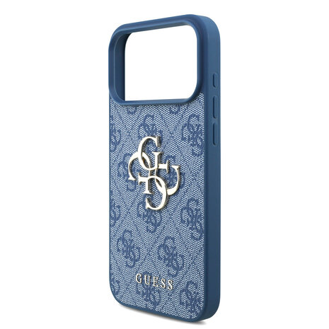 Guess Guess iPhone 17 Pro Max Back cover coque - Bleu - 4G With Pearl Strap - Big Metal Logo