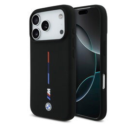 BMW BMW iPhone 17 Pro Back cover coque - Noir - MagSafe - Liquid Silicone - Printed Tricolor