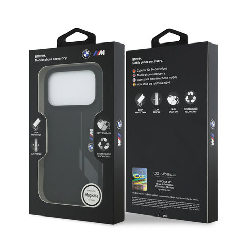 BMW BMW iPhone 17 Pro Back-Cover hul - MagSafe - Liquid Silicone - Vertical Logo - Schwarz BMW BMW iPhone 17 Pro Back-Cover hul - MagSafe - Liquid Silicone - Vertical Logo - Schwarz