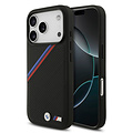BMW BMW iPhone 17 Pro/iPhone 18 Pro Coque arrière MagSafe Similicuir PU bandes tricolores obliques logos métalliques - Noir
