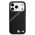 BMW BMW iPhone 17 Pro/iPhone 18 Pro Handyhülle MagSafe PU-Kunstleder schräge Trikolore-Streifen Metalllogos - Schwarz