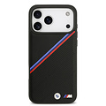 BMW BMW iPhone 17 Pro Max/iPhone 18 Pro Max Handyhülle MagSafe PU-Kunstleder schräge Trikolore-Streifen Metalllogos - Schwarz