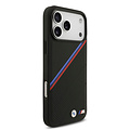 BMW BMW iPhone 17 Pro Max/iPhone 18 Pro Max Coque arrière MagSafe Similicuir PU bandes tricolores obliques logos métalliques - Noir