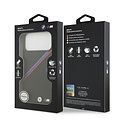 BMW BMW iPhone 17 Pro Max/iPhone 18 Pro Max Handyhülle MagSafe PU-Kunstleder schräge Trikolore-Streifen Metalllogos - Schwarz