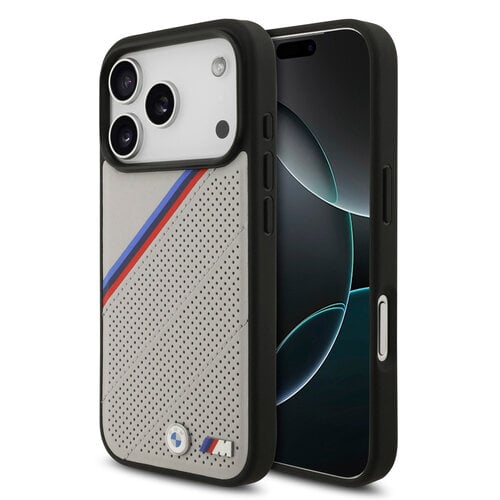BMW BMW iPhone 17 Pro/iPhone 18 Pro Handyhülle MagSafe PU-Kunstleder schräge Trikolore-Streifen Metalllogos - Beige