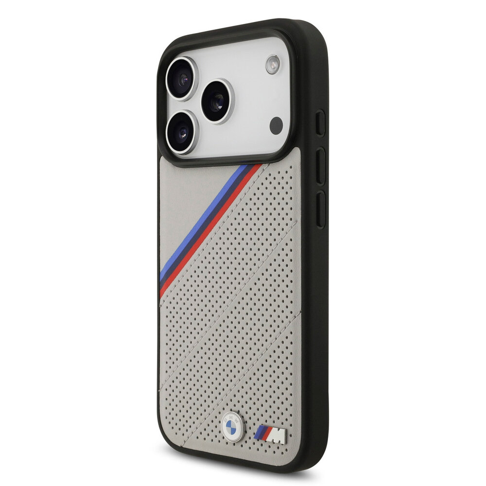 BMW BMW iPhone 17 Pro Back cover coque - Beige - MagSafe - PU Leather Case With Tricolor Slanted Stripes & Metal Logos BMW BMW iPhone 17 Pro Back cover coque - Beige - MagSafe - PU Leather Case With Tricolor Slanted Stripes & Metal Logos