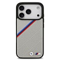 BMW BMW iPhone 17 Pro/iPhone 18 Pro Handyhülle MagSafe PU-Kunstleder schräge Trikolore-Streifen Metalllogos - Beige