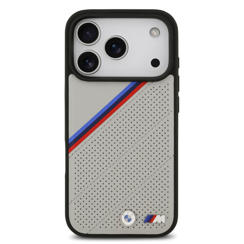BMW BMW iPhone 17 Pro/iPhone 18 Pro Coque arrière MagSafe Similicuir PU bandes tricolores obliques logos métalliques - Beige