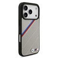 BMW BMW iPhone 17 Pro/iPhone 18 Pro Handyhülle MagSafe PU-Kunstleder schräge Trikolore-Streifen Metalllogos - Beige