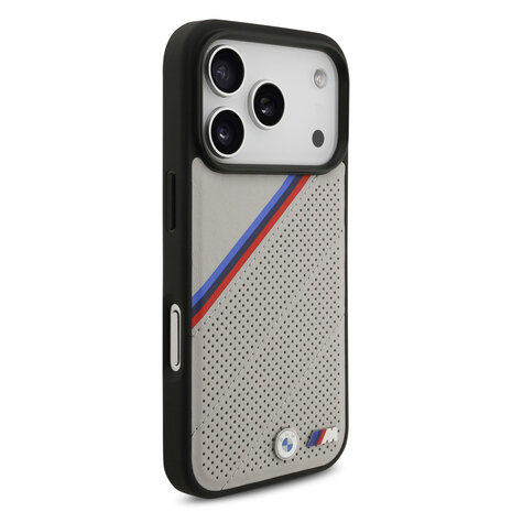 BMW BMW iPhone 17 Pro Back cover coque - Beige - MagSafe - PU Leather Case With Tricolor Slanted Stripes & Metal Logos BMW BMW iPhone 17 Pro Back cover coque - Beige - MagSafe - PU Leather Case With Tricolor Slanted Stripes & Metal Logos