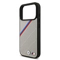 BMW BMW iPhone 17 Pro/iPhone 18 Pro Handyhülle MagSafe PU-Kunstleder schräge Trikolore-Streifen Metalllogos - Beige