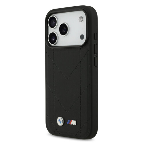 BMW BMW iPhone 17 Pro/iPhone 18 Pro Handyhülle MagSafe Gestepptes Leder Metalllogo - Schwarz